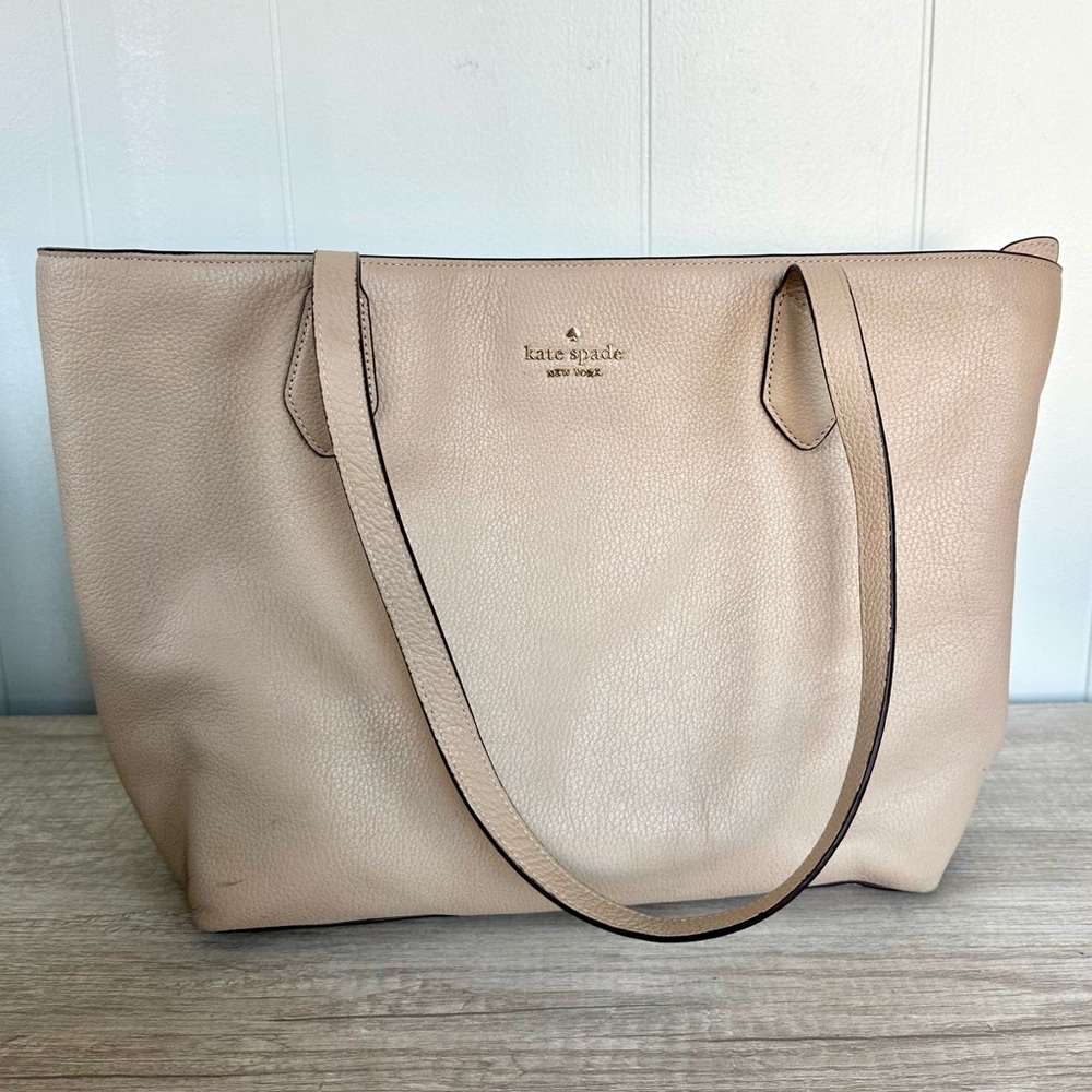 Kate Spade Leila Pebbled Leather Tote Bag Light Sand Classic Bag